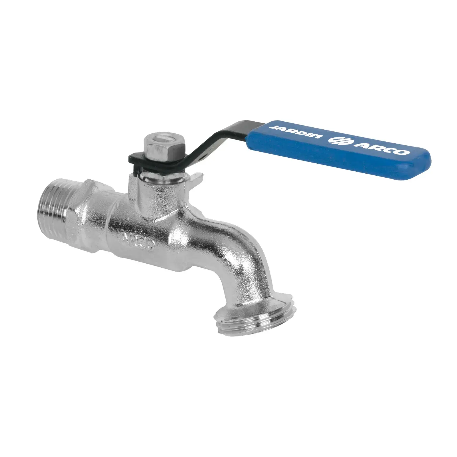 Garden tap with black epoxy steel lever and blue cover 1/2" M NPT x 3/4" hose thread 00419