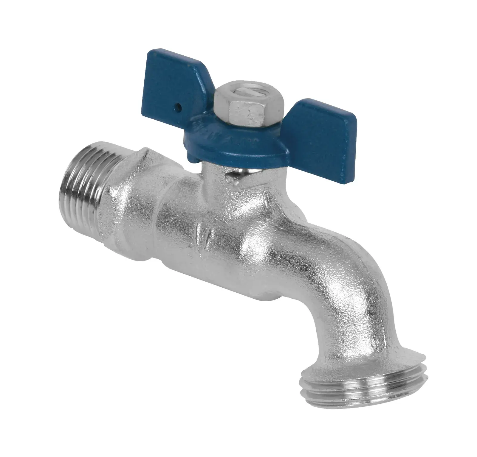 Garden tap with blue butterfly handle 1/2" M NPT x 3/4" hose thread N0411