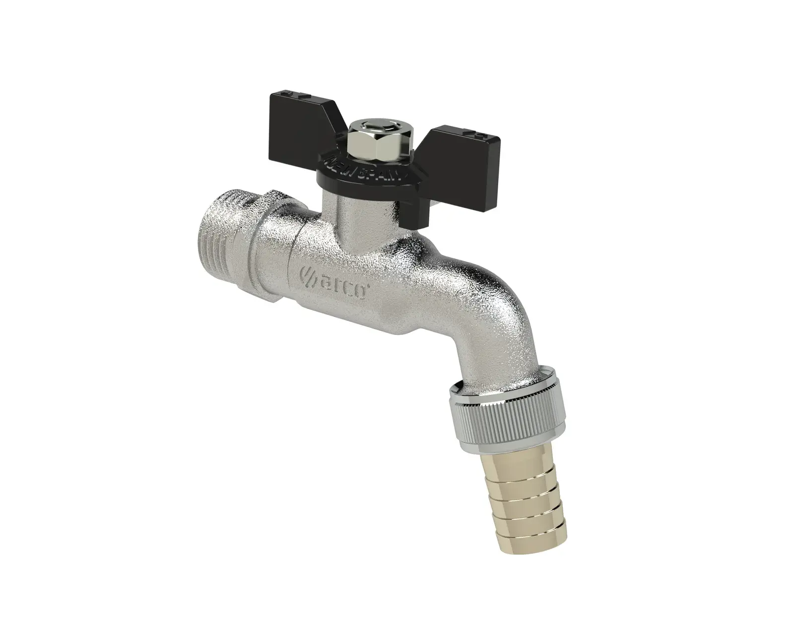 Garden tap with black butterfly handle 1/2" M x 1/2" M, 15 mm hose nozzle 00402