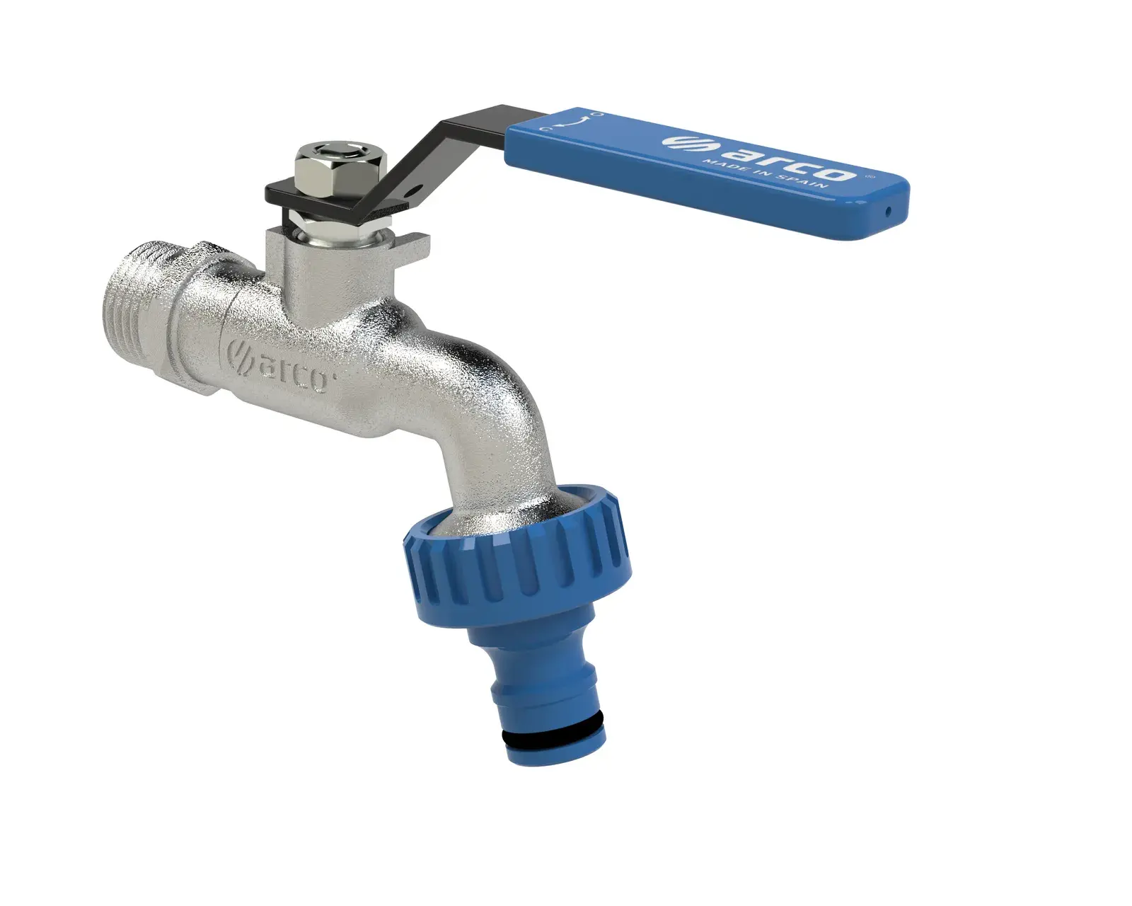Garden tap with black epoxy steel lever and blue cover 1/2" M x 1/2" M, quick connector PB401