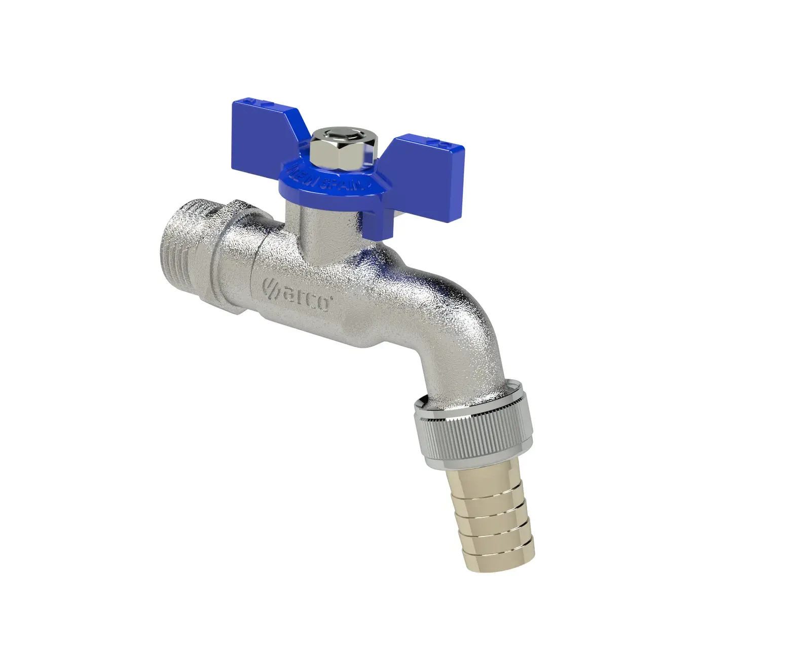 Garden tap with blue butterfly handle 1/2" M x 1/2" M, 15 mm hose nozzle 00402AZ