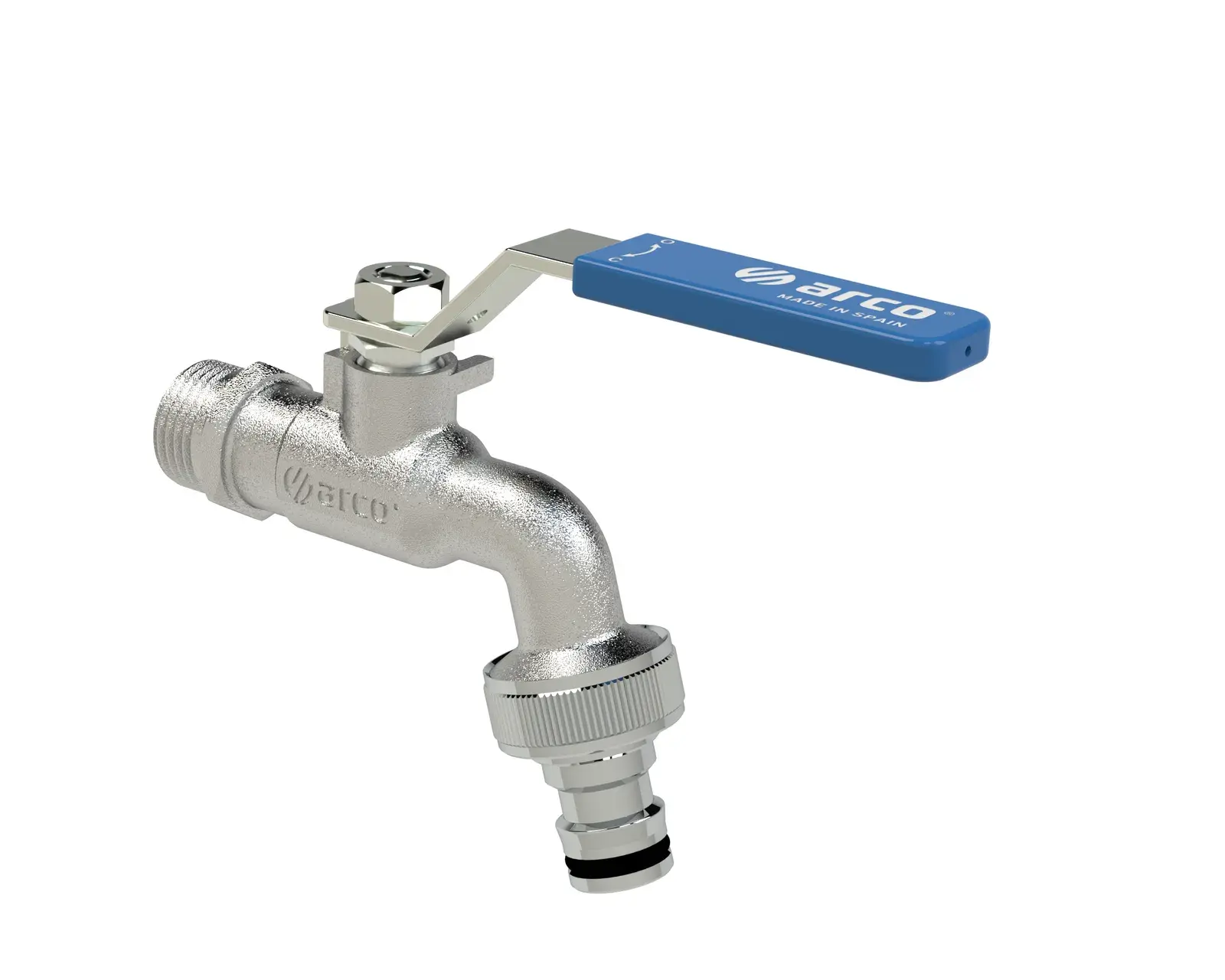 Garden tap with stainless steel lever and blue cover 1/2" M x quick connector 3/4" M 415BINOX04
