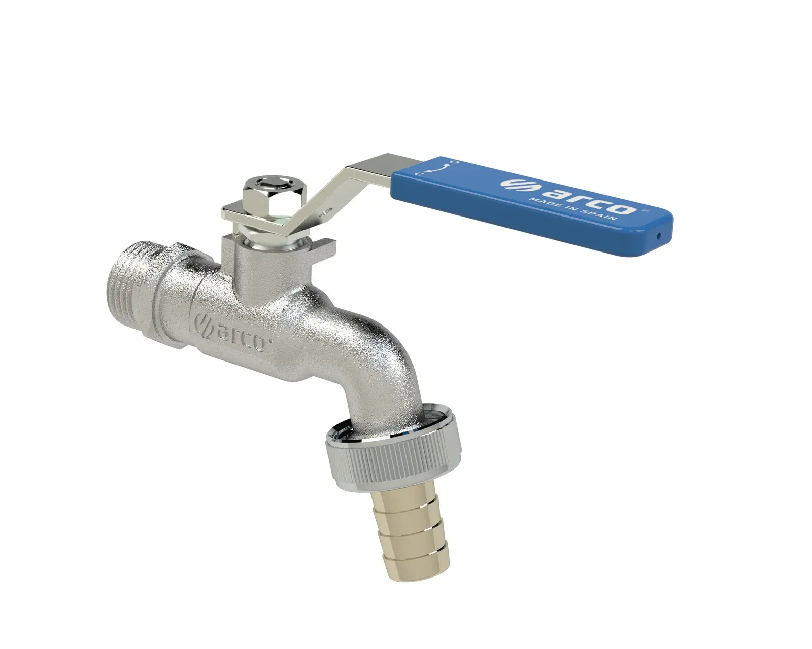 Garden tap with stainless steel lever and blue cover 3/4" M x 3/4" M, 20 mm hose nozzle 00427