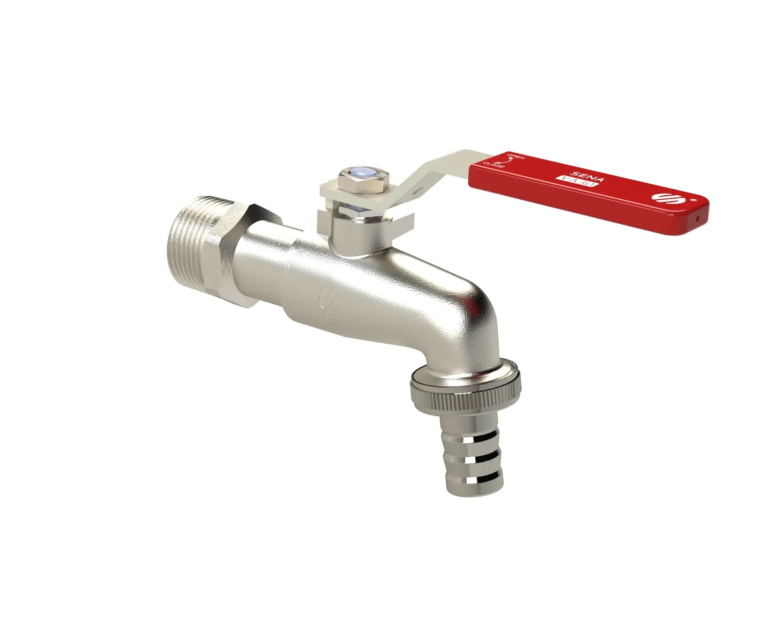 Garden tap Sena with lever handle and red cover 3/4" M x 3/4" M, 15 mm hose nozzle 155107