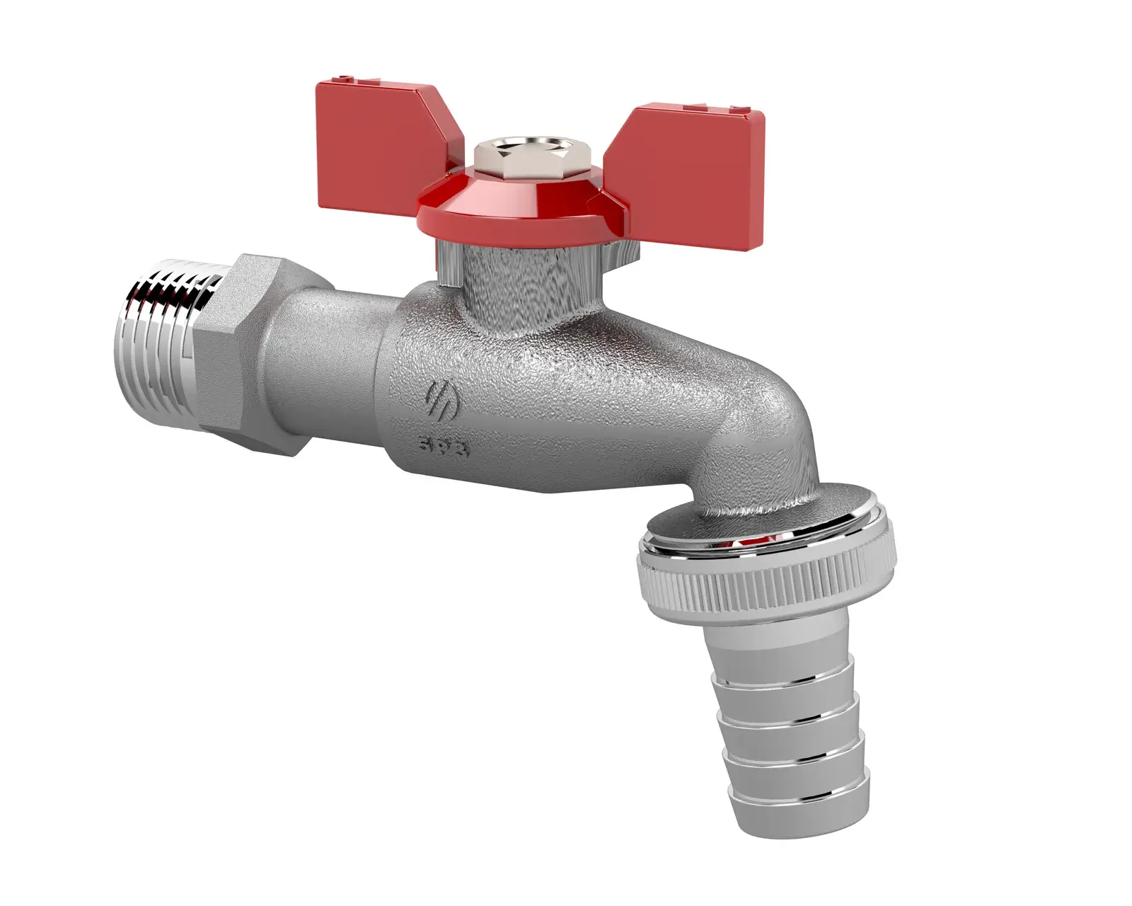 Garden tap Sena with red butterfly handle 1/2" M x 3/4" M, 20 mm hose nozzle 155303