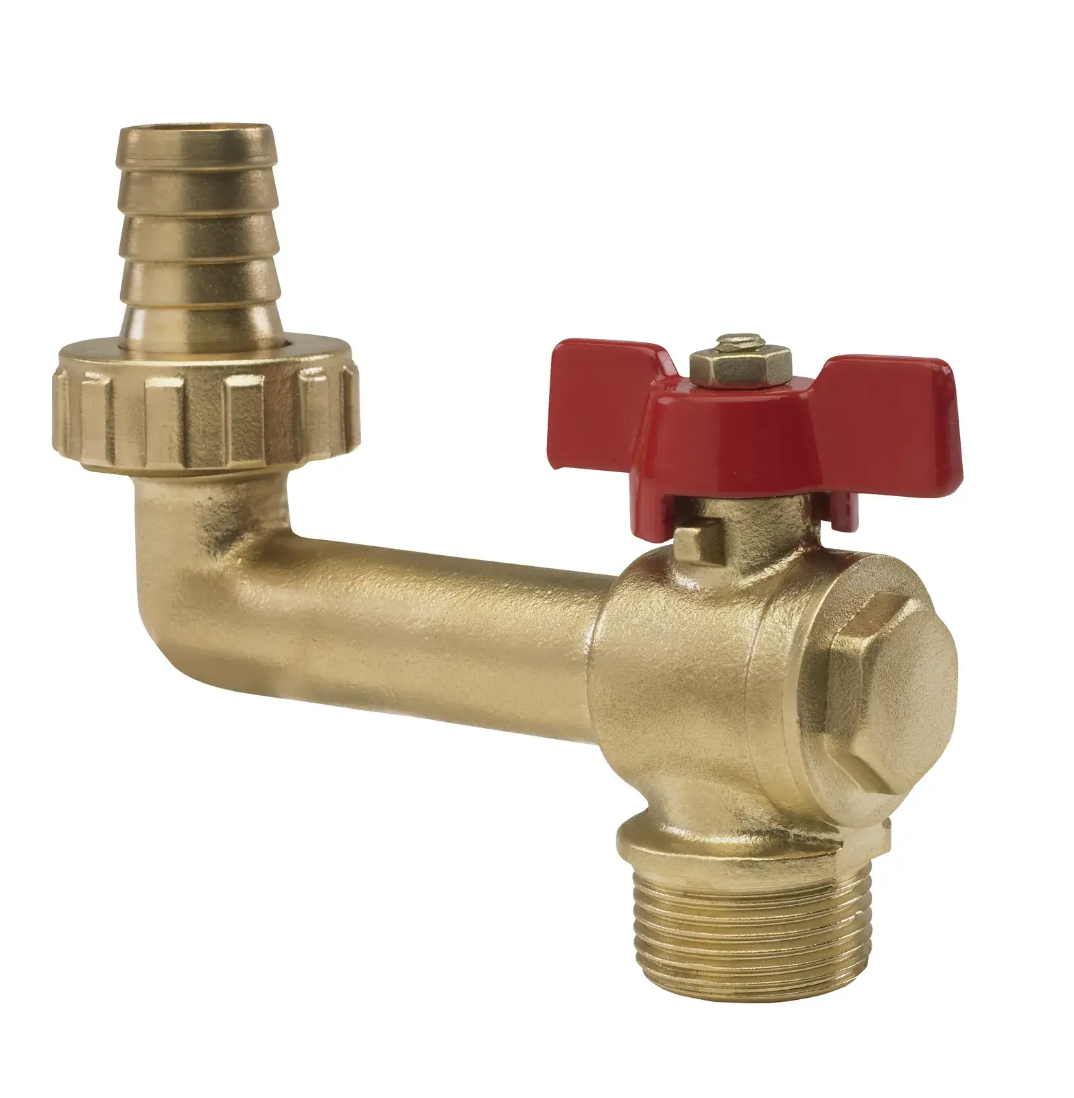 Vertical garden tap with red butterfly handle 1/2" M x 3/4" M, 15 mm hose nozzle RH420