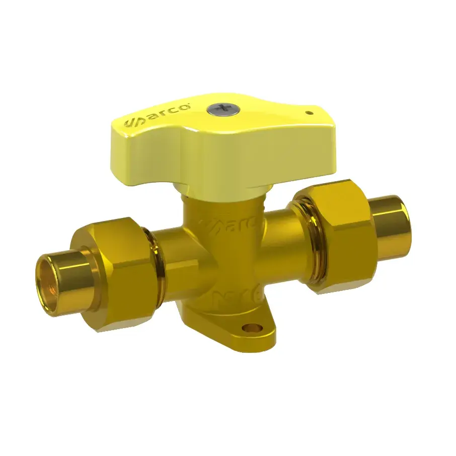 Gas appliance valve V-82 with solder tails and yellow handle 12 x 12 mm 00912R