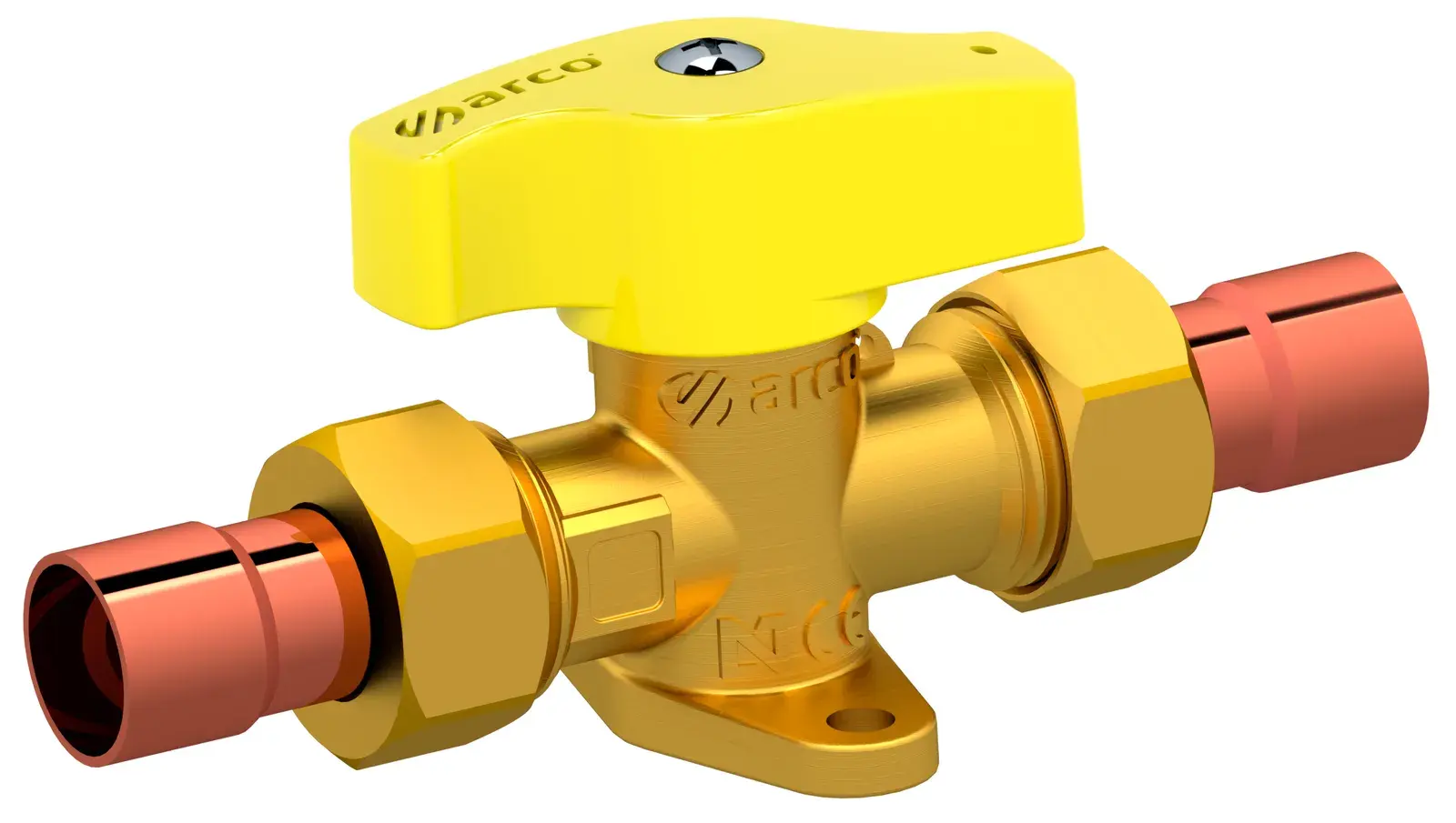 Gas appliance valve V-82 with solder tails and yellow handle 14 mm solder x 14 mm solder 907RA14