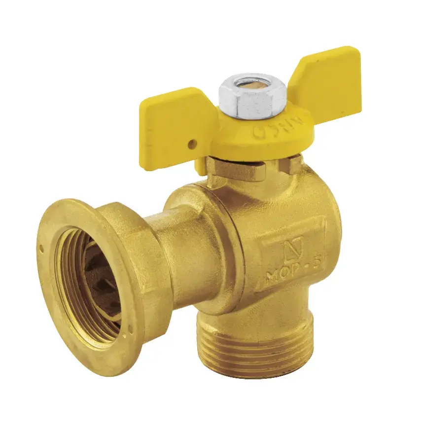 Haakse gasmeterkraan Ter met gele vlindergreep 1 1/4" bu x 1 1/4" wartel 00536