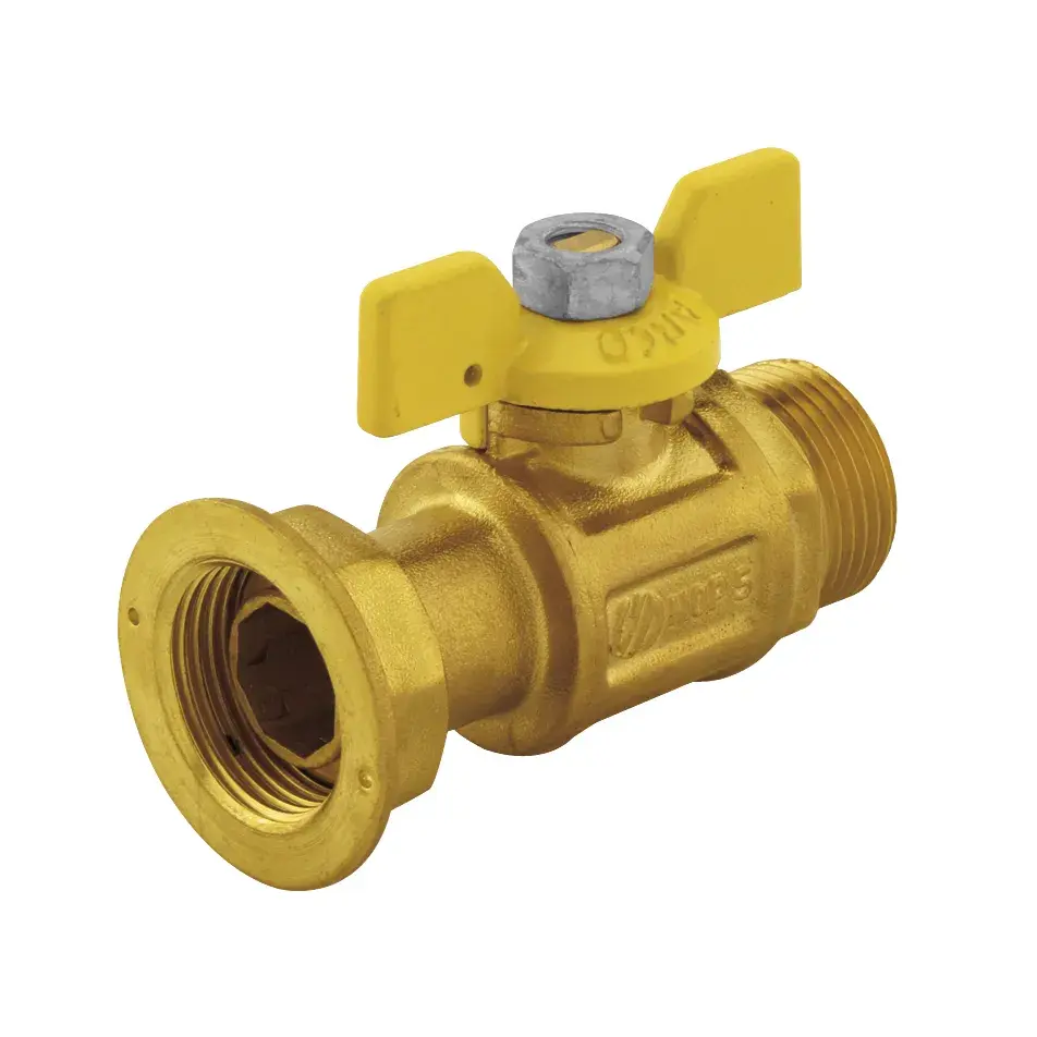 Gasmeterkraan Ter met gele vlindergreep 3/4" bu x 1 1/4" wartel PT002