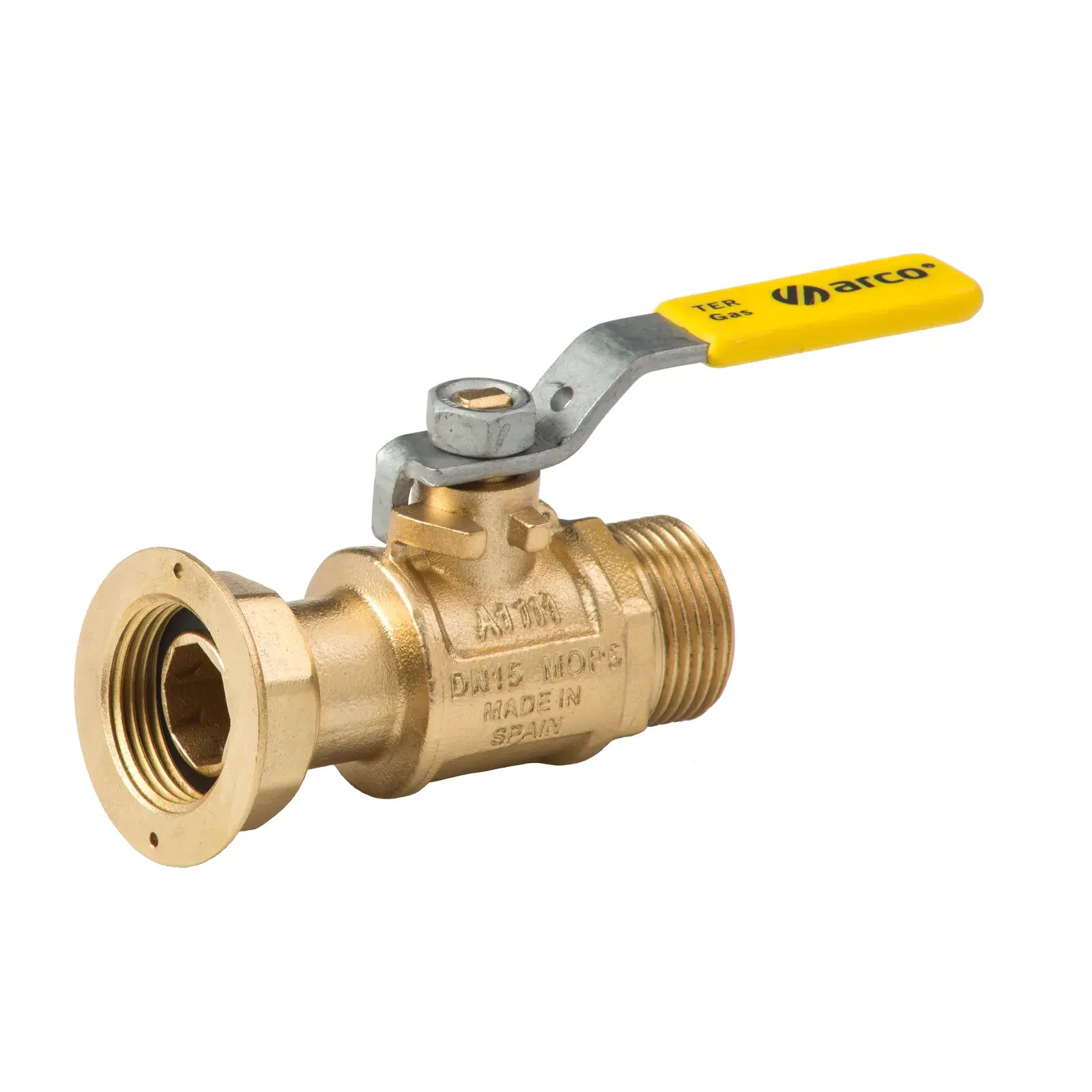 Gasmeterkraan Ter met hendel en gele kap 1" bu x 1" wartel 00595