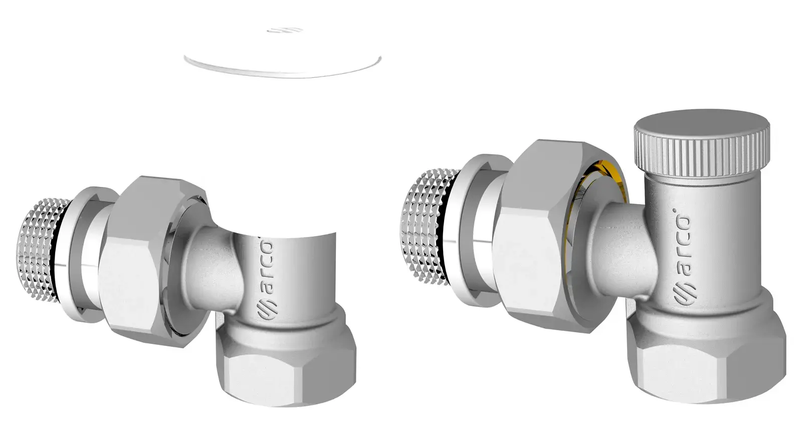 Radiatorkraanset Teide Plus haaks met antidruppel-O-ring en metalen kap 1/2" bi x 1/2" bu KCM48