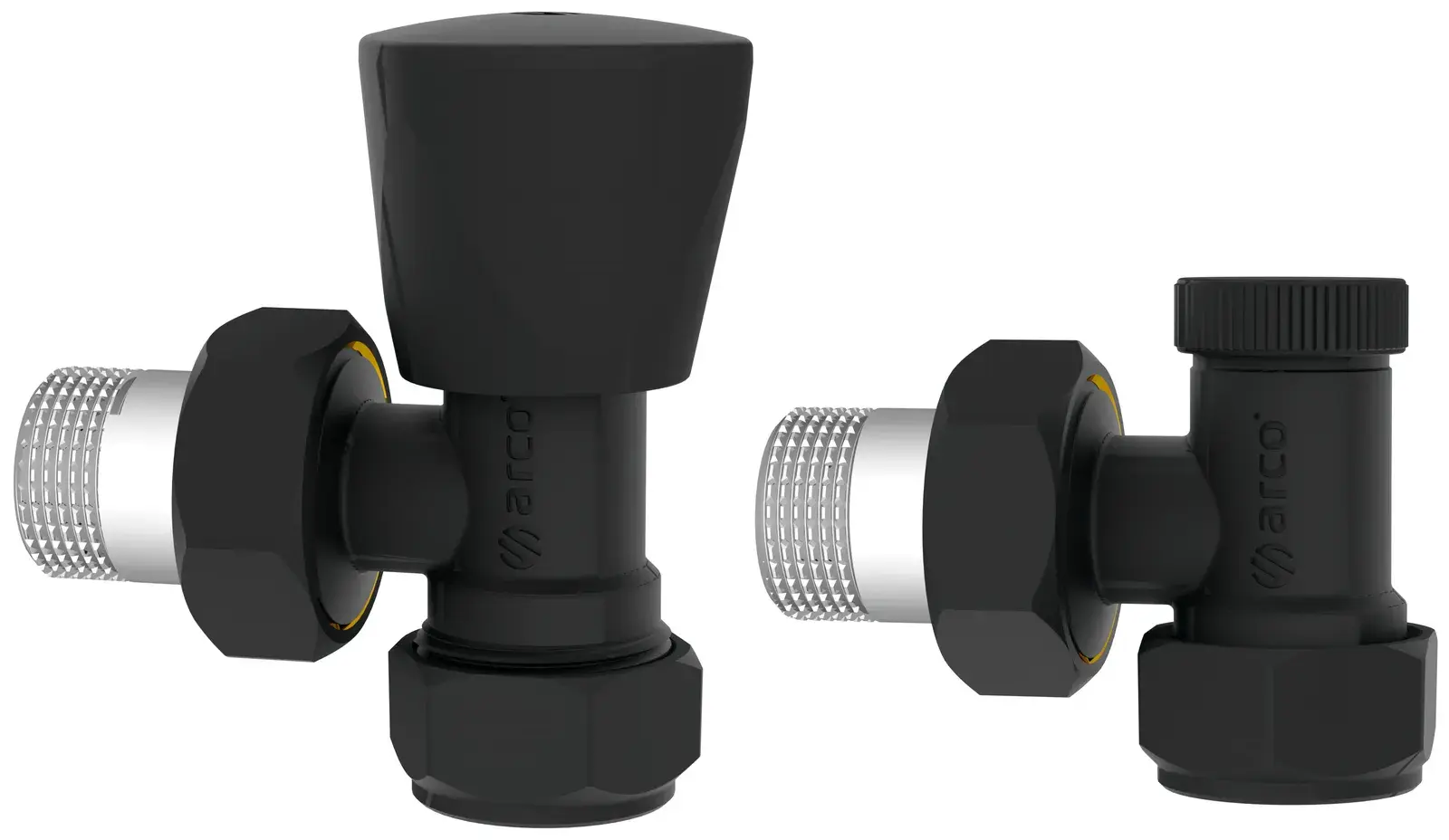 Radiatorkraanset Teide Plus haaks zwart voor koperen buis 15 mm x 1/2" bu KCM20N