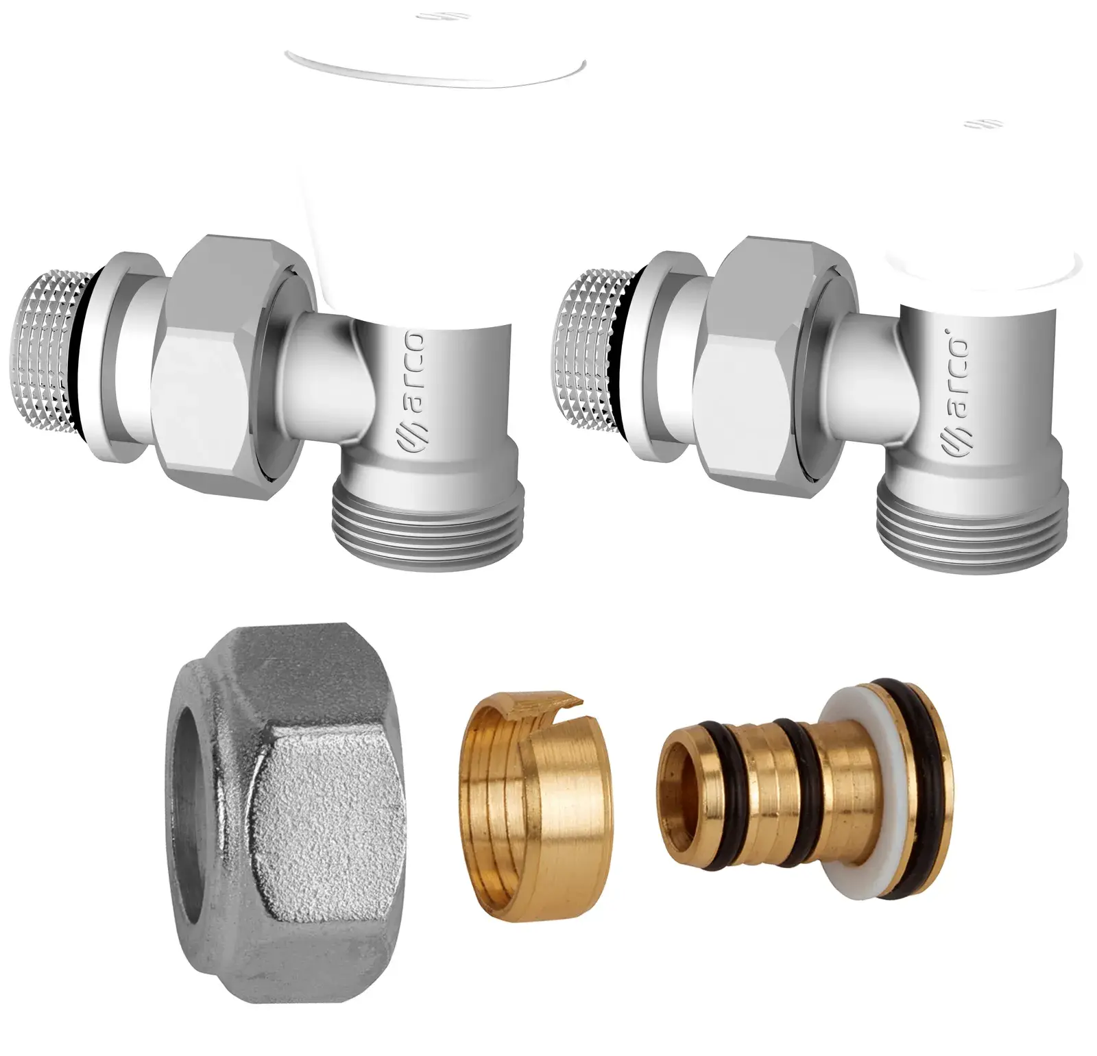 Radiatorkraanset Teide Plus haaks met antidruppel-O-ring voor meerlagenbuis 16x2 mm x 1/2" bu KCM46