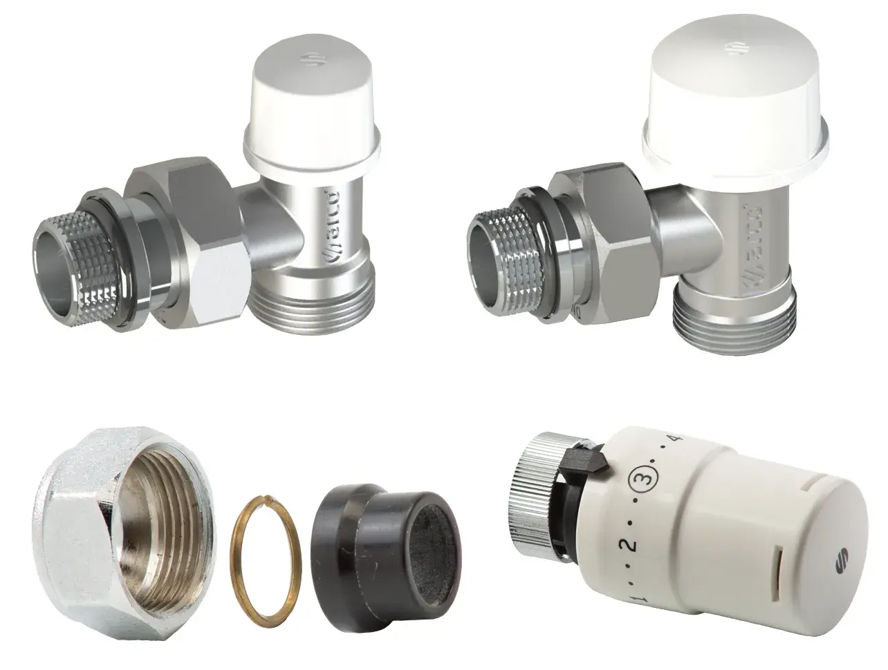 Thermostatische radiatorkraanset Teide Termo Plus haaks met antidruppel-O-ring voor koperen buis 15 mm x 1/2" bu, kopaansluiting M28 KCT35SP