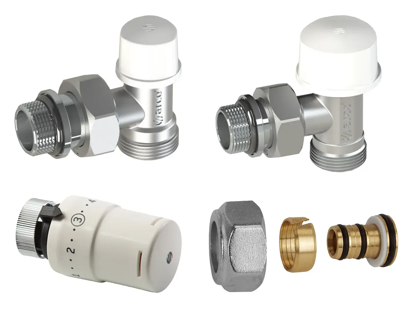 Thermostatische radiatorkraanset Teide Termo Plus haaks met antidruppel-O-ring voor meerlagenbuis 16x2 mm x 1/2" bu, kopaansluiting M28 KCT33
