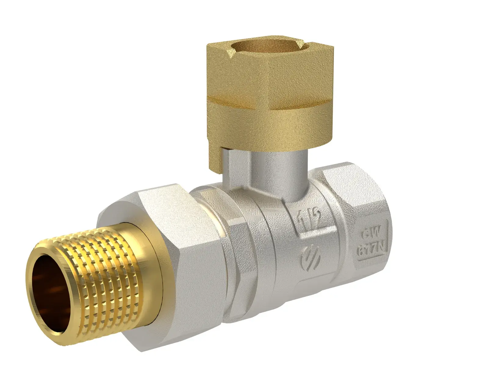 Straight manifold ball valve with square 30x30 mm handle Sena Ni-Free 1/2" F x 1/2" M 754103C