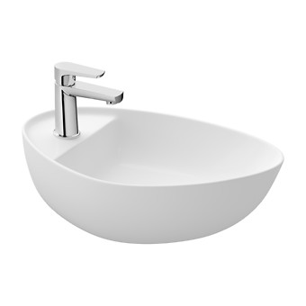 MODUO 55x35 countertop washbasin irregular with shelf and faucet hole K116-155