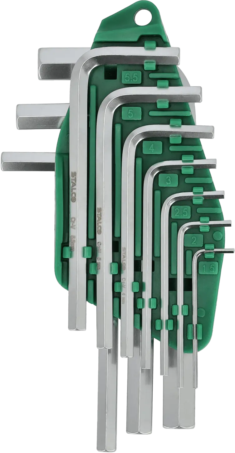 Short hex wrenches Set 10 pcs Crv H1.5 - H2 - H2.5 - H3 - H4 - H5 - H5.5 - H6 - H8 - H10 STALCO S-46372