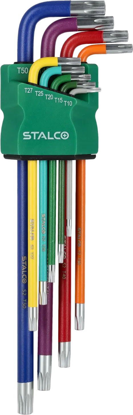 Torx key set extra long, S2 raibow colored, T10, 15, 20, 25, 27, 30, 40, 45, 50 STALCO S-46386