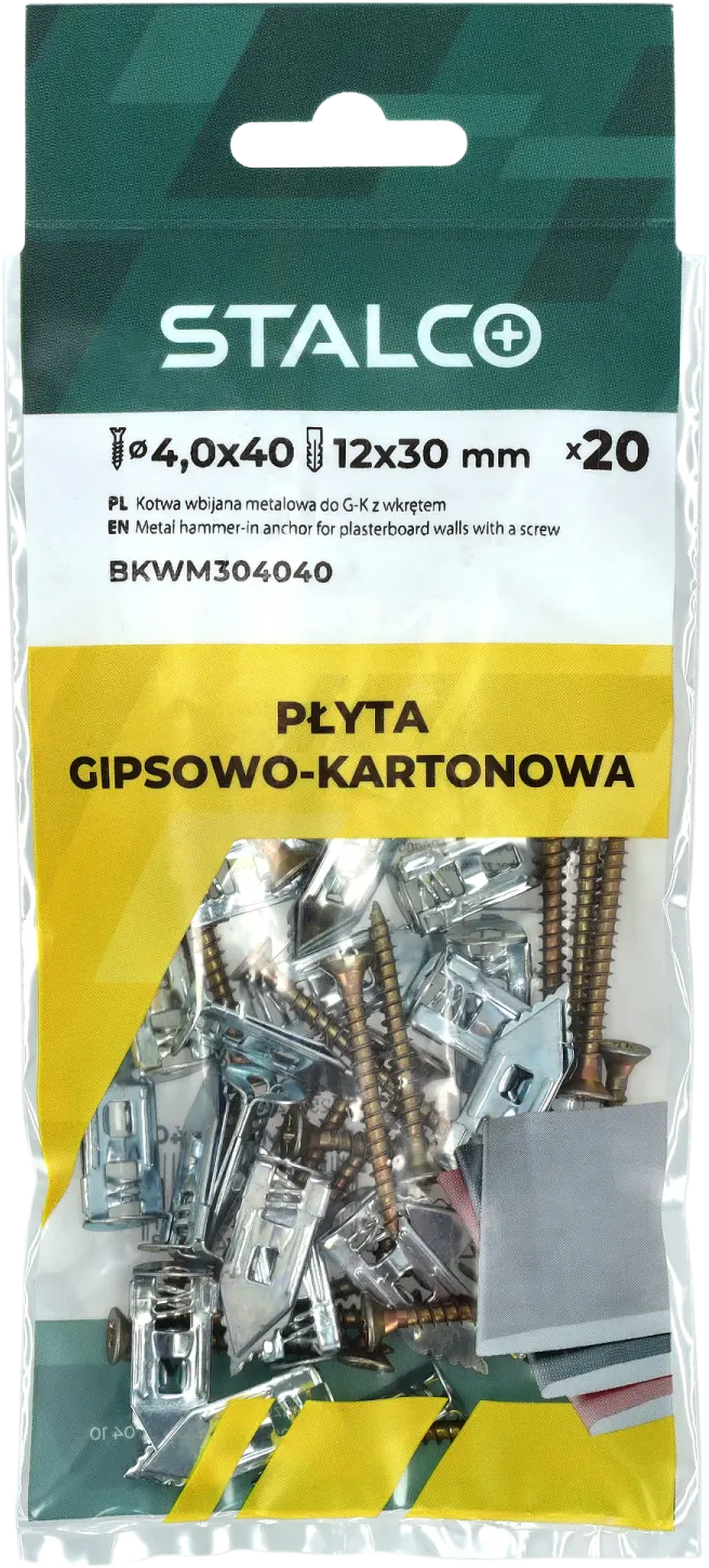 Metal Drive Anchor for Drywall with Screw 4x40 mm Bag (20) 1/12/72 STALCO BKWM304040