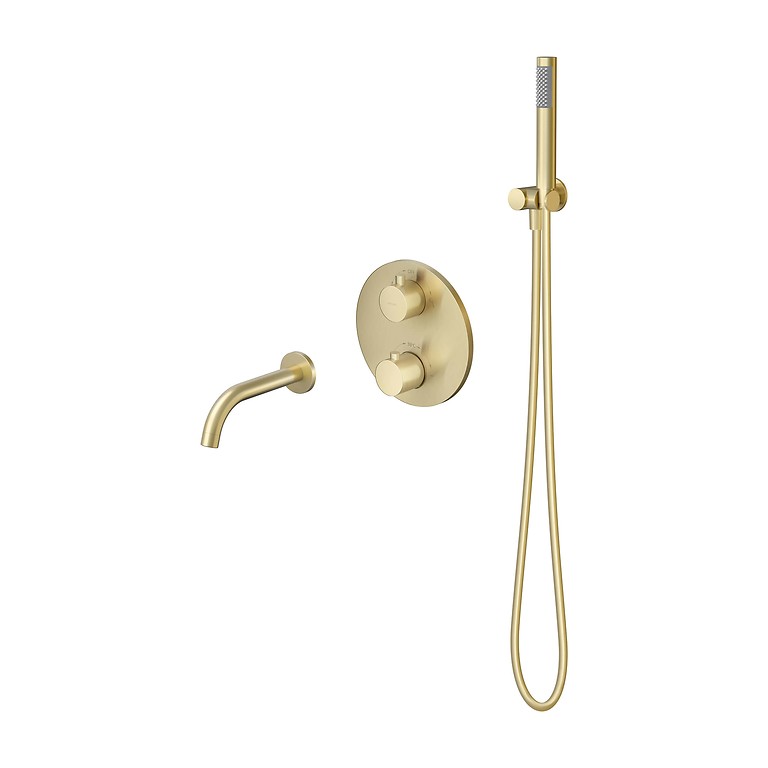 Zen by Cersanit Set C767: Concealed Bath Faucet and Shower Set with Connector and Spout Gold Matt S1001-181
