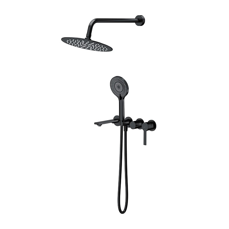Virgo Set C762: Bathshower Faucet Concealed with Rainshower and Spout Black S522-117