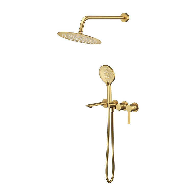 Virgo Set C763: Bathshower Faucet Concealed with Rainshower and Spout Gold Brushed S522-118