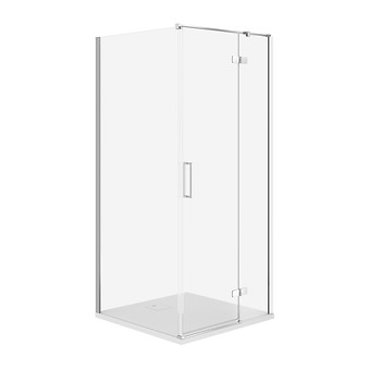 SET B767: VIERKANTE DOUCHECABINE JOTA 90 × 90 × 195 RECHTS CHROOM TRANSPARANT GLAS + TAKO SLIM DOUCHEBAK WIT MAT 4 CM S601-154