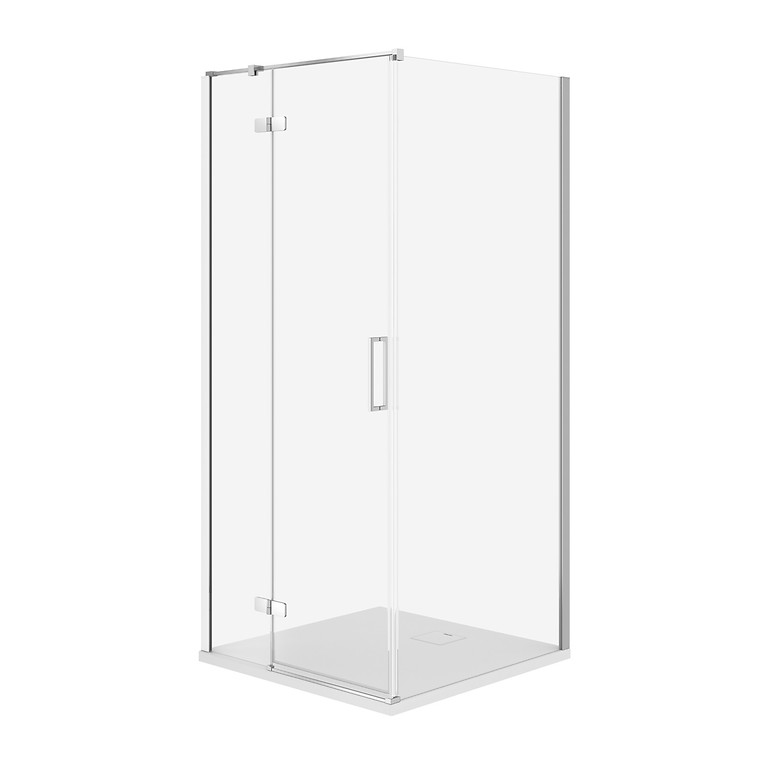 SET B784: SHOWER ENCLOSURE SQUARE JOTA 80×80×195 LEFT CHROME TRANSPARENT GLASS + TRAY TAKO SLIM WHITE 4 CM S601-171