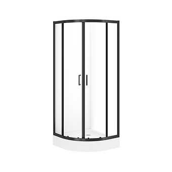 SET B861: BRASCO HALFROUND SHOWER ENCLOSURE 80×80×190 BLACK WITH TAKO SHOWER TRAY 80×16 S601-224