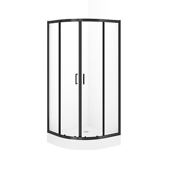 SET B862: BRASCO HALFROUND SHOWER ENCLOSURE 90×90×190 BLACK WITH TAKO SHOWER TRAY 90×16 S601-225