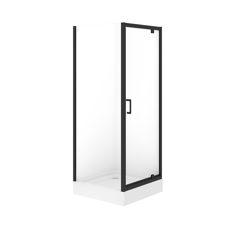 SET B869: BRASCO SQUARE PIVOT SHOWER ENCLOSURE 80×80×190 BLACK WITH TAKO SHOWER TRAY 80×16 S601-232