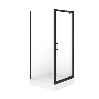 SET B870: BRASCO SQUARE PIVOT SHOWER ENCLOSURE 90×90×190 BLACK WITH TAKO SHOWER TRAY 90×16 S601-233