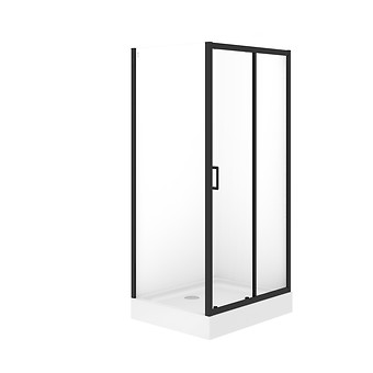SET B873: BRASCO RECTANGULAR SHOWER ENCLOSURE 100×80×190 BLACK WITH TAKO SHOWER TRAY 100×16 S601-236