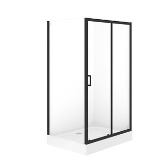 SET B874: BRASCO RECTANGULAR SHOWER ENCLOSURE 120×90×190 BLACK WITH TAKO SHOWER TRAY 120×16 S601-237