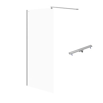 SET C75: WALK-IN DOUCHEWAND MILLE 100×200 CHROOM TRANSPARANT GLAS + LIJNAFVOER TAKO 90 STAAL S601-247