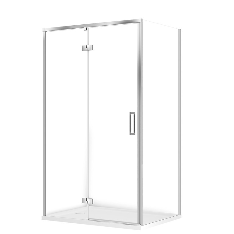 SET C132: DOUCHECABINE RECHTHOEKIG LARGA 120×90×195 LINKS CHROOM TRANSPARANT GLAS + DOUCHEBAK TAKO WIT 4 CM S601-333