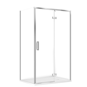 SET C133: DOUCHECABINE RECHTHOEKIG LARGA 120×90×195 RECHTS CHROOM TRANSPARANT GLAS + DOUCHEBAK TAKO WIT 4 CM S601-334