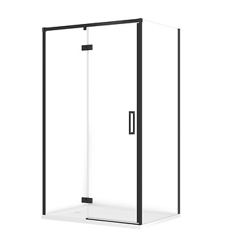 SET C134: SHOWER ENCLOSURE RECTANGULAR LARGA 120x90X195 LEFT BLACK TRANSPARENT GLASS + TRAY TAKO WHITE 4 CM S601-335