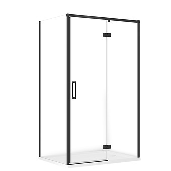 SET C135: SHOWER ENCLOSURE RECTANGULAR LARGA 120x90X195 RIGHT BLACK TRANSPARENT GLASS + TRAY TAKO WHITE 4 CM S601-336