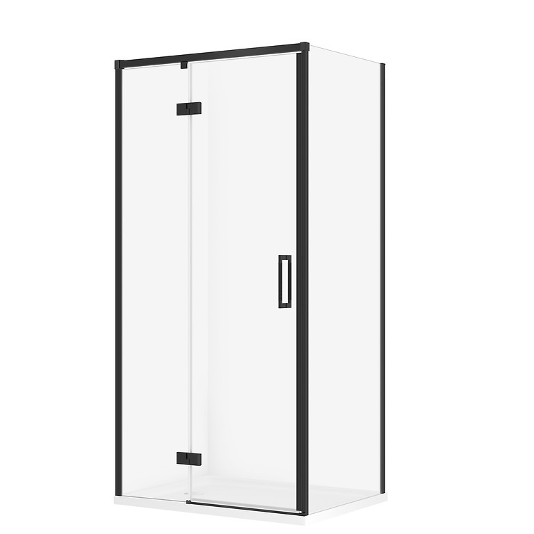 SET C138: SHOWER ENCLOSURE RECTANGULAR LARGA 100 × 80 × 195 LEFT BLACK TRANSPARENT GLASS + TRAY TAKO WHITE 4 CM S601-339