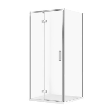 SET 140: VIERKANTE DOUCHECABINE LARGA 90 × 90 × 195 LINKS CHROOM TRANSPARANT GLAS + TAKO DOUCHEBAK WIT 4 CM S601-341