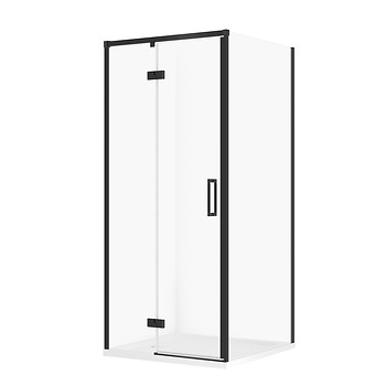 SET C168: SHOWER ENCLOSURE SQUARE LARGA 80 × 80 × 195 LEFT BLACK TRANSPARENT GLASS + TRAY TAKO WHITE 4 CM S601-347