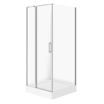 SET C172: SHOWER ENCLOSURE SQUARE MODUO 90 × 90 × 195 LEFT CHROME TRANSPARENT GLASS + TRAY TAKO WHITE 16 CM S601-351