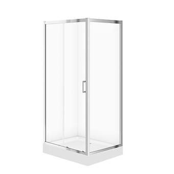 SET C182: SHOWER ENCLOSURE RECTANGULAR ARTECO SLIDING 100 × 80 × 190 CHROME TRANSPARENT GLASS + TRAY TAKO WHITE 16 CM S601-357
