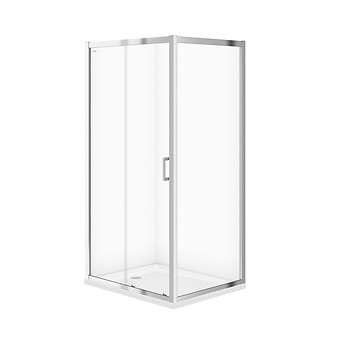 SET C183: SHOWER ENCLOSURE RECTANGULAR ARTECO SLIDING 100 × 80 × 190 CHROME TRANSPARENT GLASS + TRAY TAKO WHITE 4 CM S601-358