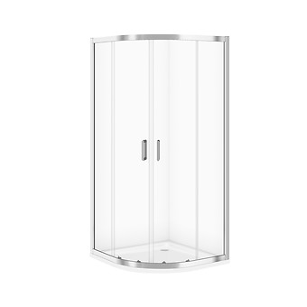 SET C185: SHOWER ENCLOSURE HALF-ROUND ARTECO 80 × 80 × 190 CHROME TRANSPARENT GLASS + TRAY TAKO WHITE 4 CM S601-360