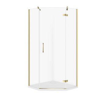 SET C304: SHOWER ENCLOSURE PENTAGONAL JOTA 80 × 80 × 195 cm RIGHT GOLD TRANSPARENT GLASS + SHOWER TRAY TAKO SLIM WHITE S601-362