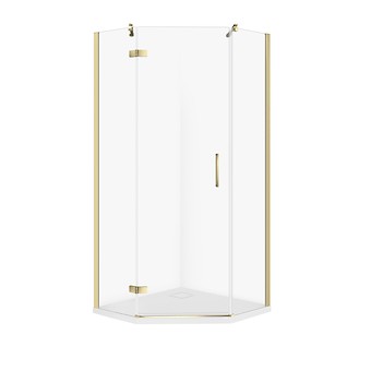SET C305: SHOWER ENCLOSURE PENTAGONAL JOTA 80 × 80 × 195 cm LEFT GOLD TRANSPARENT GLASS + SHOWER TRAY TAKO SLIM WHITE S601-363